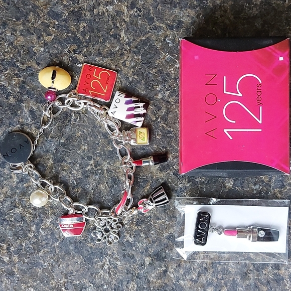 Avon Jewelry - 💄Avon Charm Bracelet & Lipstick Pin Anniversary